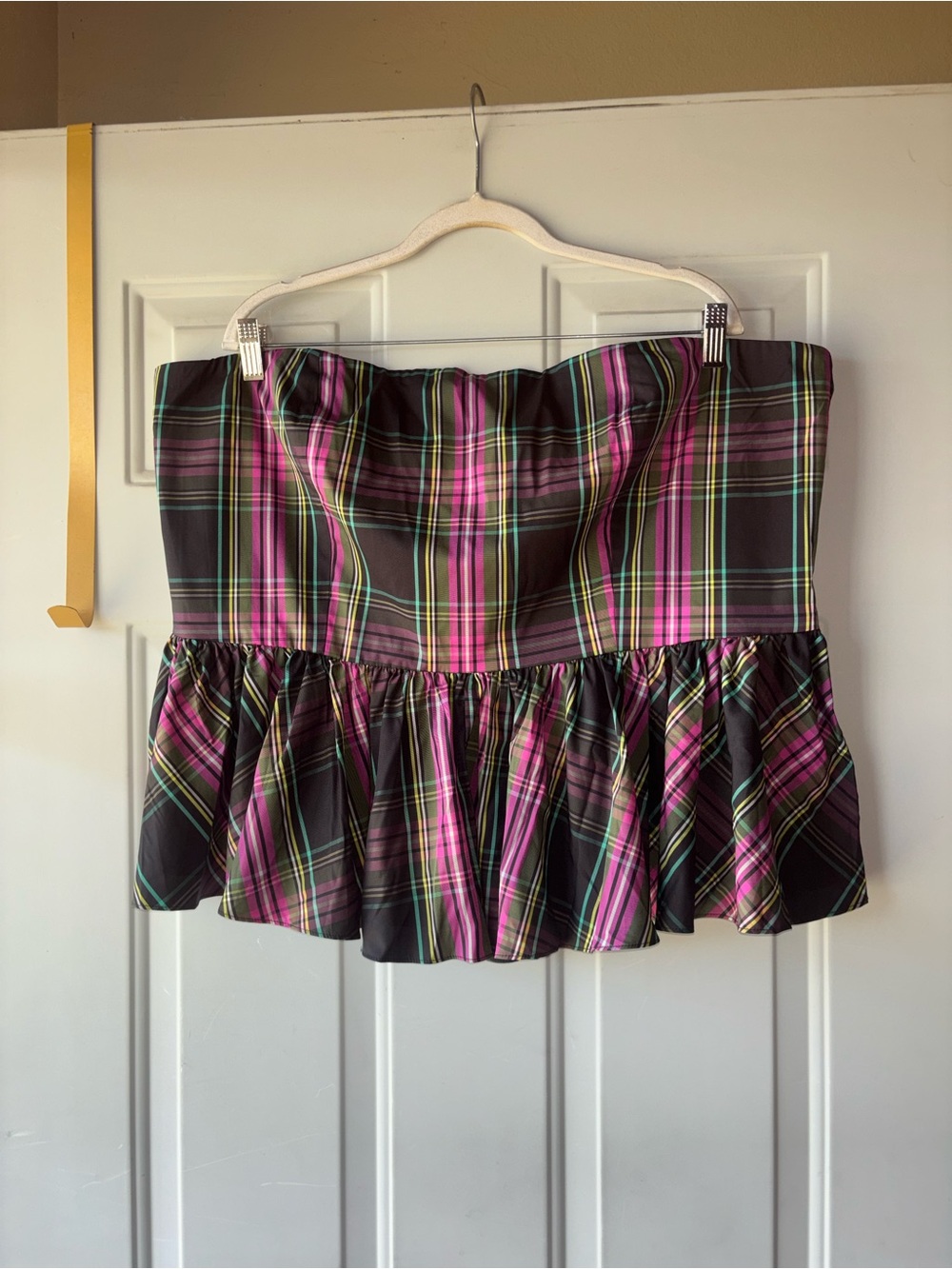J. Crew strapless plaid taffeta peplum top size 22